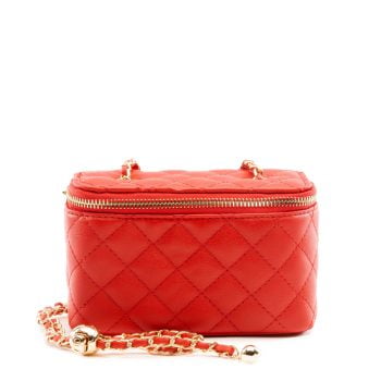 Quilted Rounded Square Crossbody Bag Red