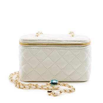 Quilted Rounded Square Crossbody Bag White