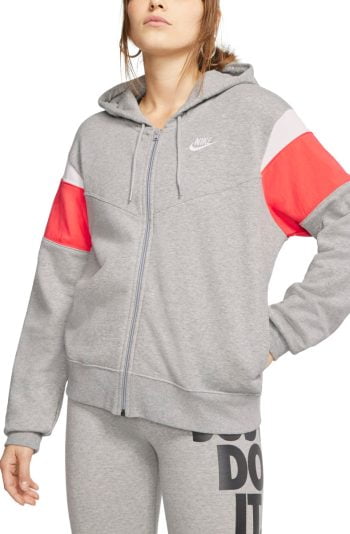 Sportswear Heritage Full-Zip Hoodie DK Grey Heather/Track Red/White