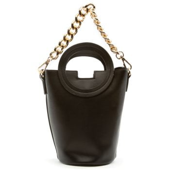 Faux Leather Round Handle Clutch W/oversized Chain Black