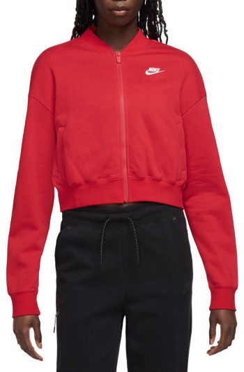 Sportswear Club Fleece Oversized Cropped Full-Zip Jacket University Red/White