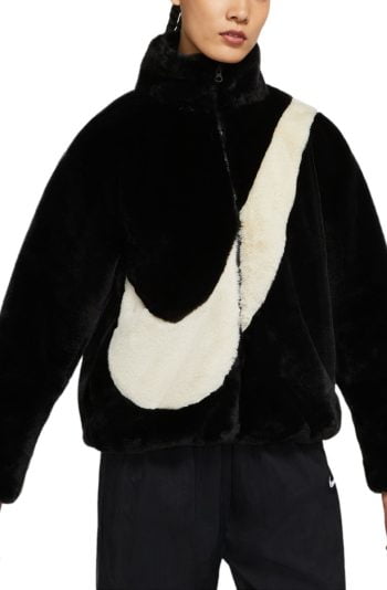 Sportswear Faux Fur Swoosh Jacket Black/Fossil