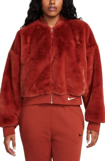 Reversible Faux Fur Bomber Rugged Orange/Guava Ice