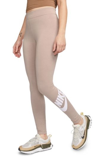 Nike Sportswear Essential High-Waisted Logo Leggings Diffused Taupe/White