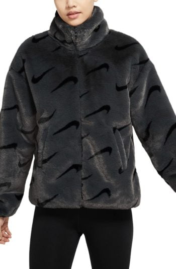 Women's Sportswear Plush Printed Faux Fur Jacket