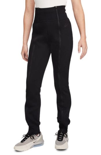 High-Waisted Slim Zip Pants Black