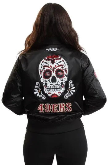 NFL San Francisco 49ers Sugar Skull Satin Jacket Black