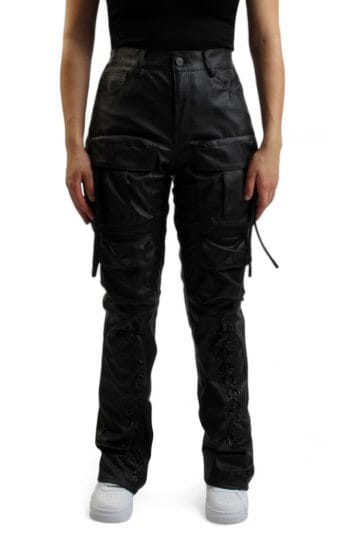 Stacked Utility Vegan Leather Pants Black