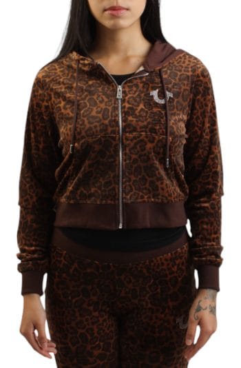 Velour Leopard Zip Hoodie Brown/Black