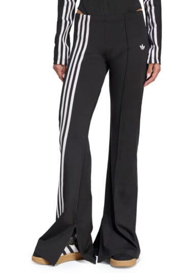 Women Ribbon Off Placed 3-Stripes Flared Joggers Black Pants S Black