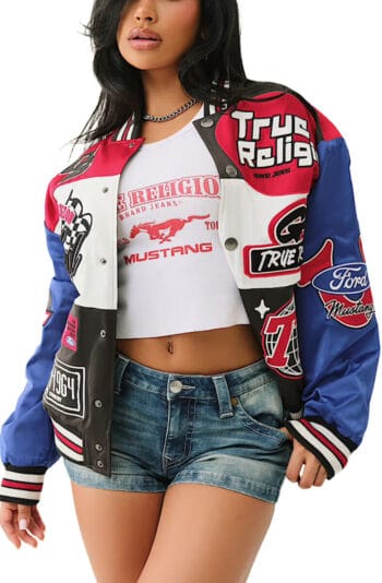 Women Ford X True Religion Oversized Bomber Jacket Multi Color Jackets L Multi Color