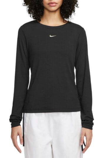 Women Ribbed Long-Sleeve Mod Crop Top Black Shirts M Black