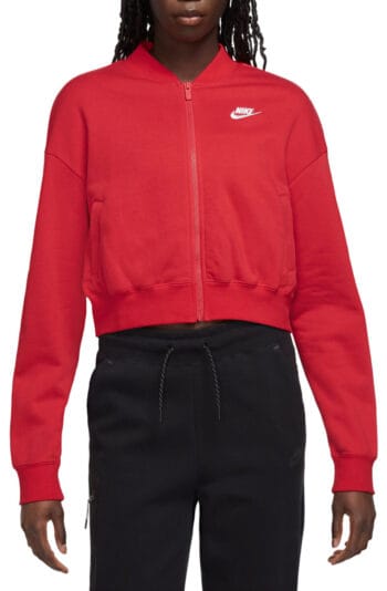 Women Sportswear Club Fleece Oversized Cropped Full-Zip Jacket University Red/White Jackets M University Red/White