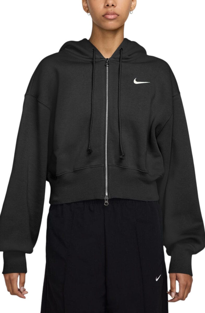 Women Sportswear Phoenix Fleece Loose Cropped Full-Zip Hoodie Black Sweatshirts S Black
