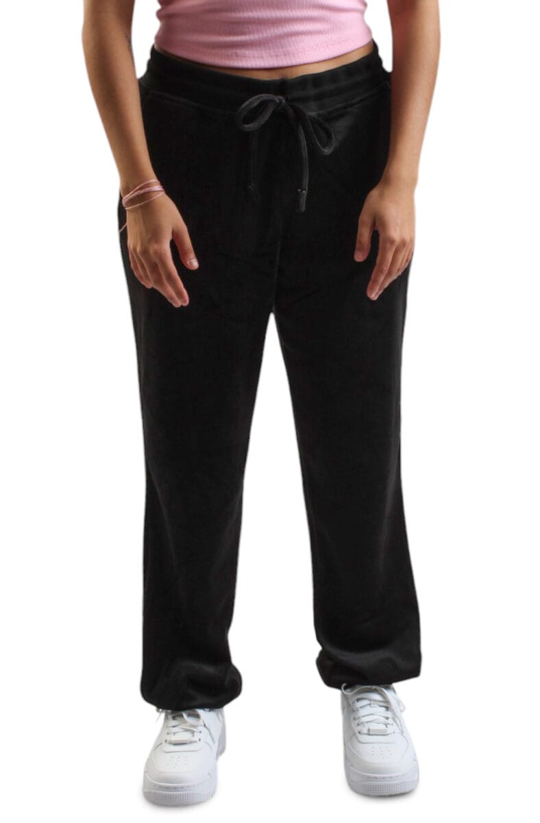 Women VELOUR BIG T LUREX JOGGER Black Pants M Black
