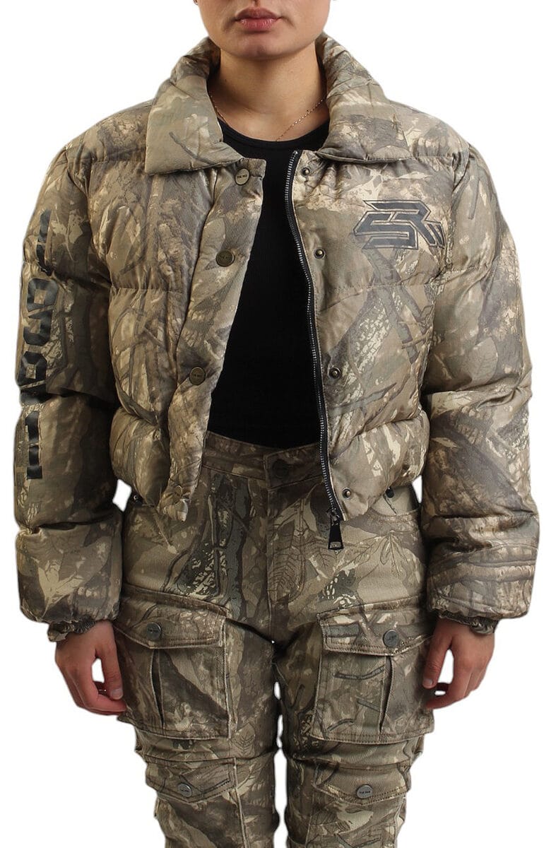 Women Patched Puffer Jacket Camo Jackets S Camo